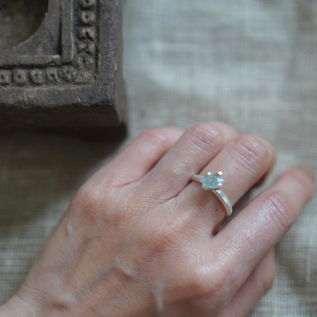 RING solitaire / AQUA MARINE -silver #13