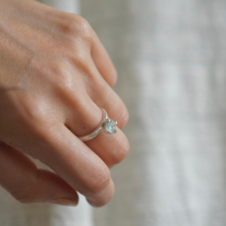 RING solitaire / AQUA MARINE -silver #13