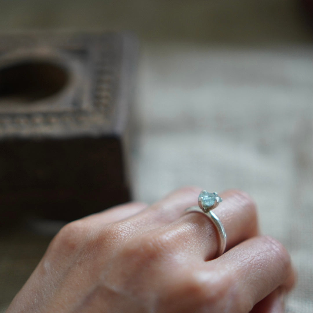 RING solitaire / AQUA MARINE -silver #13