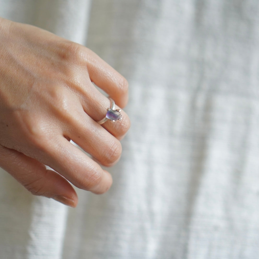 RING solitaire / FLUOLITE -silver #9