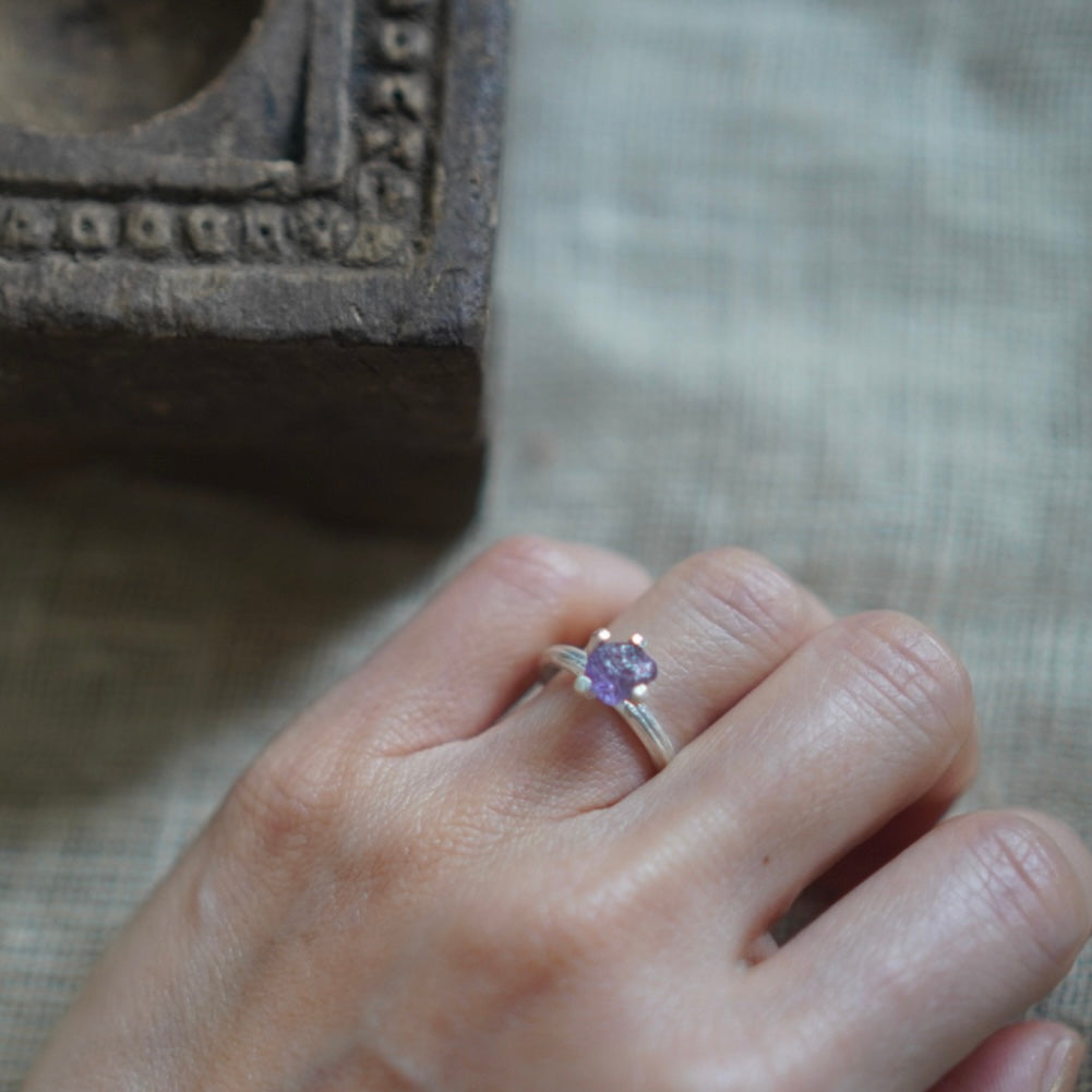RING solitaire / AMETHYST -silver #10.5