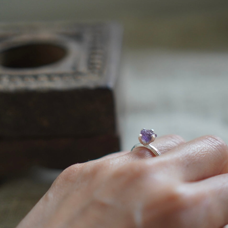 RING solitaire / AMETHYST -silver #10.5