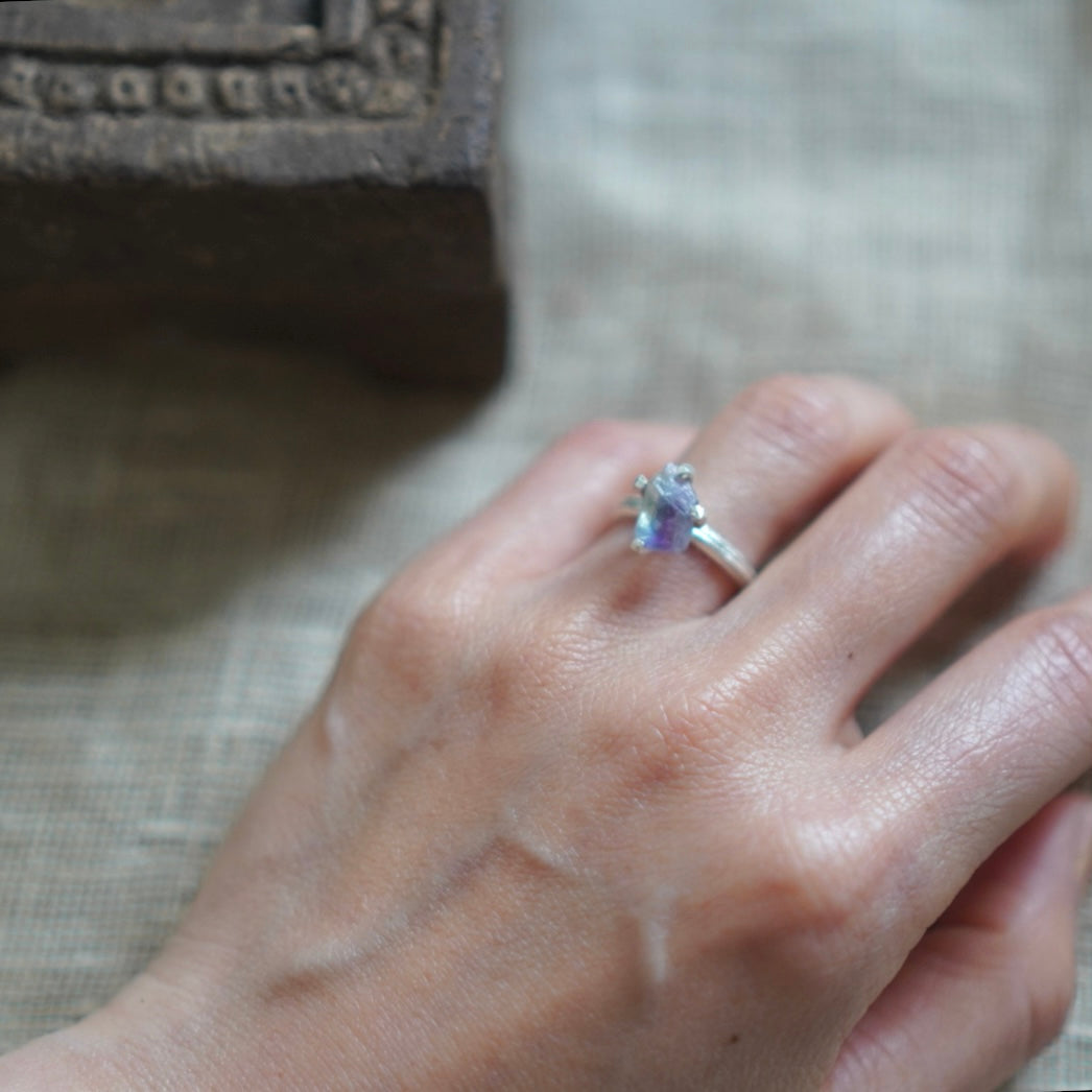 RING solitaire / FLUOLITE -silver #9
