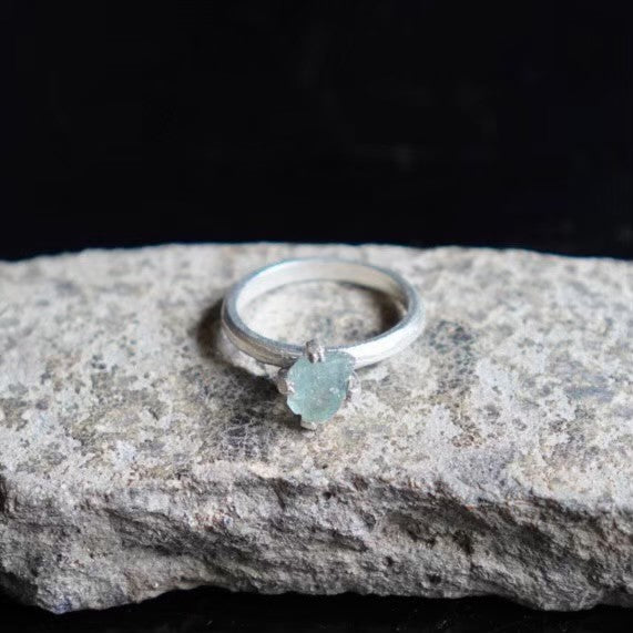 RING solitaire / AQUA MARINE -silver #13