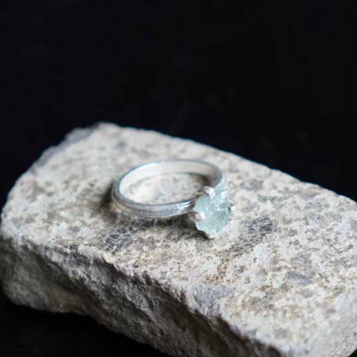 RING solitaire / AQUA MARINE -silver #13