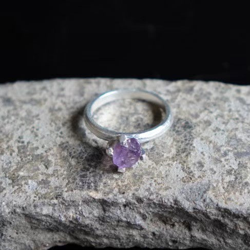 RING solitaire / AMETHYST -silver #10.5