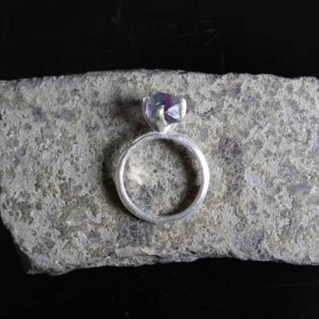 RING solitaire / FLUOLITE -silver #9