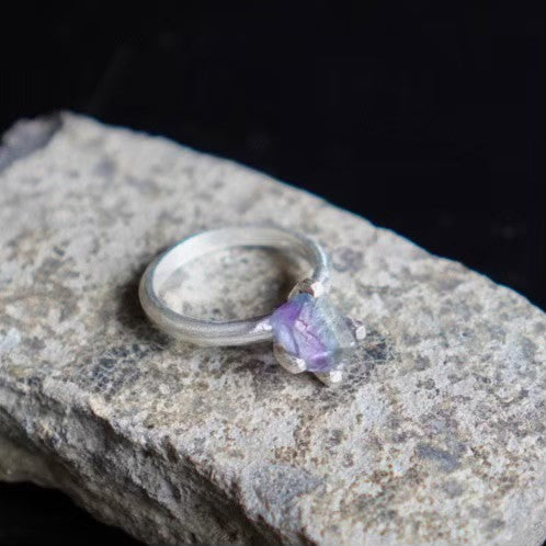 RING solitaire / FLUOLITE -silver #9