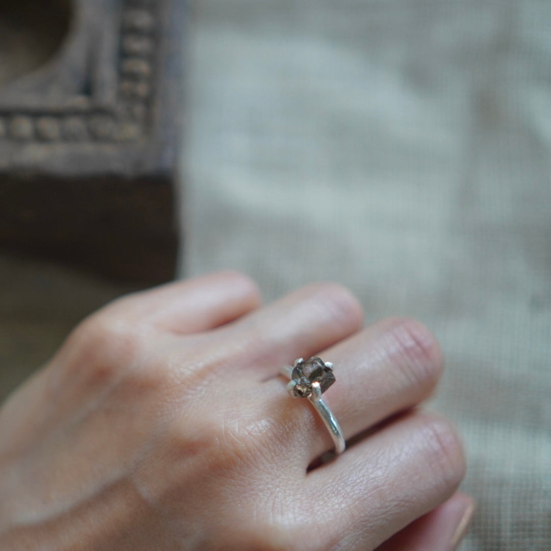 RING solitaire / SMOKY QUARTZ -silver #14