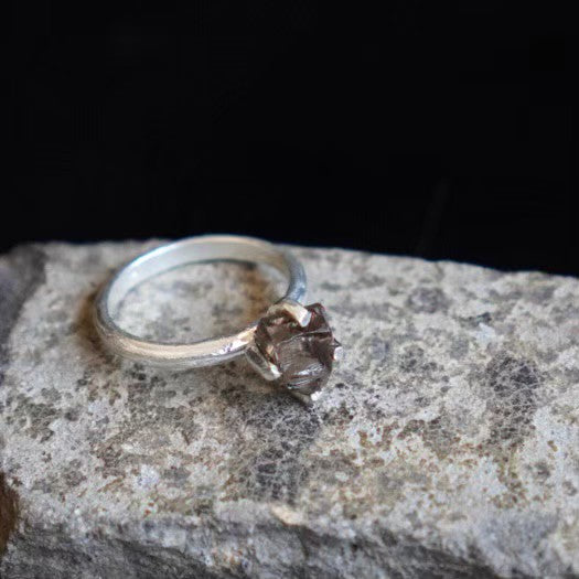 RING solitaire / SMOKY QUARTZ -silver #14