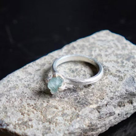 RING solitaire / AQUA MARINE -silver #13