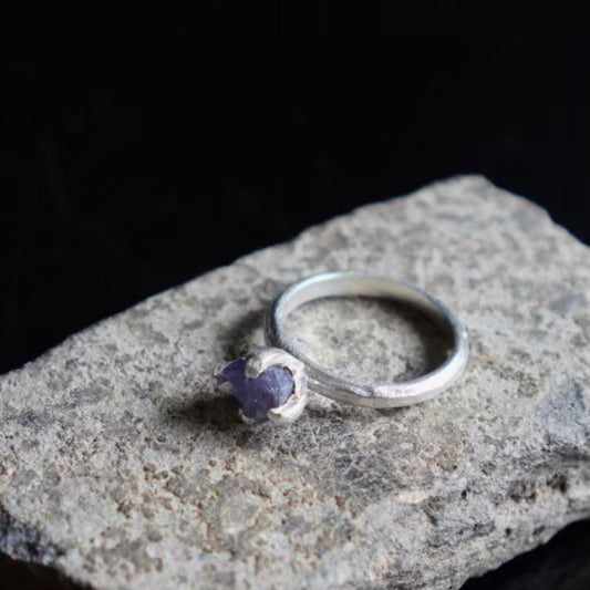 RING solitaire / TANZANITE -silver #11.5